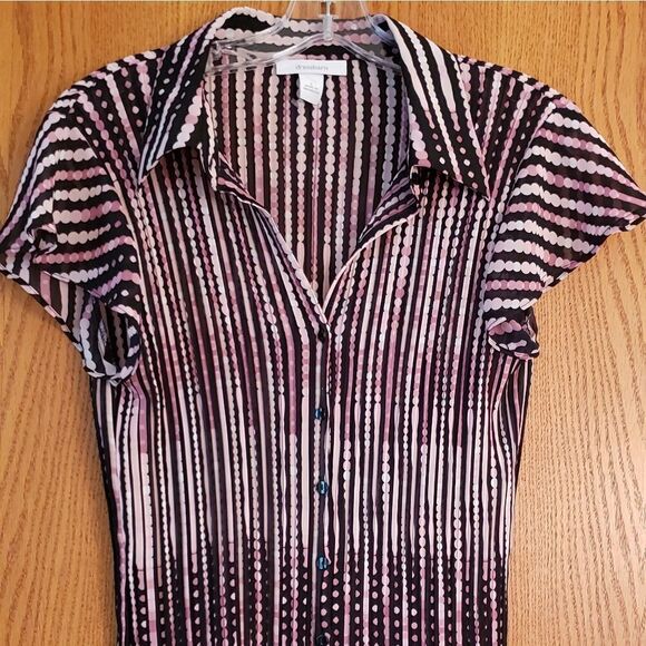 dressbarn Tops - Dressbarn Silky Pleated Purple White Black Top Sz L